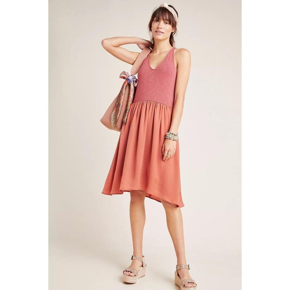 Dolan Left Coast Collection Mixed Media Midi Dress Terracotta XS Sleeveless Knit